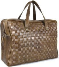 VegaLM Ručne pletená kožená cestovná taška v hnedej farbe