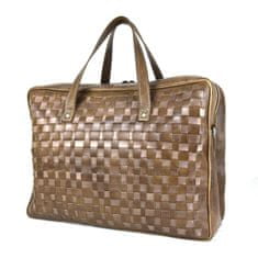 VegaLM Ručne pletená kožená cestovná taška v hnedej farbe