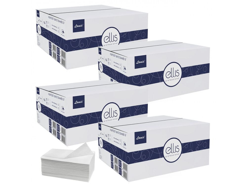 sarcia.eu ELLIS Professional Celulózový, dvojvrstvový skladaný uterák, biely papierový uterák 12000 kusy