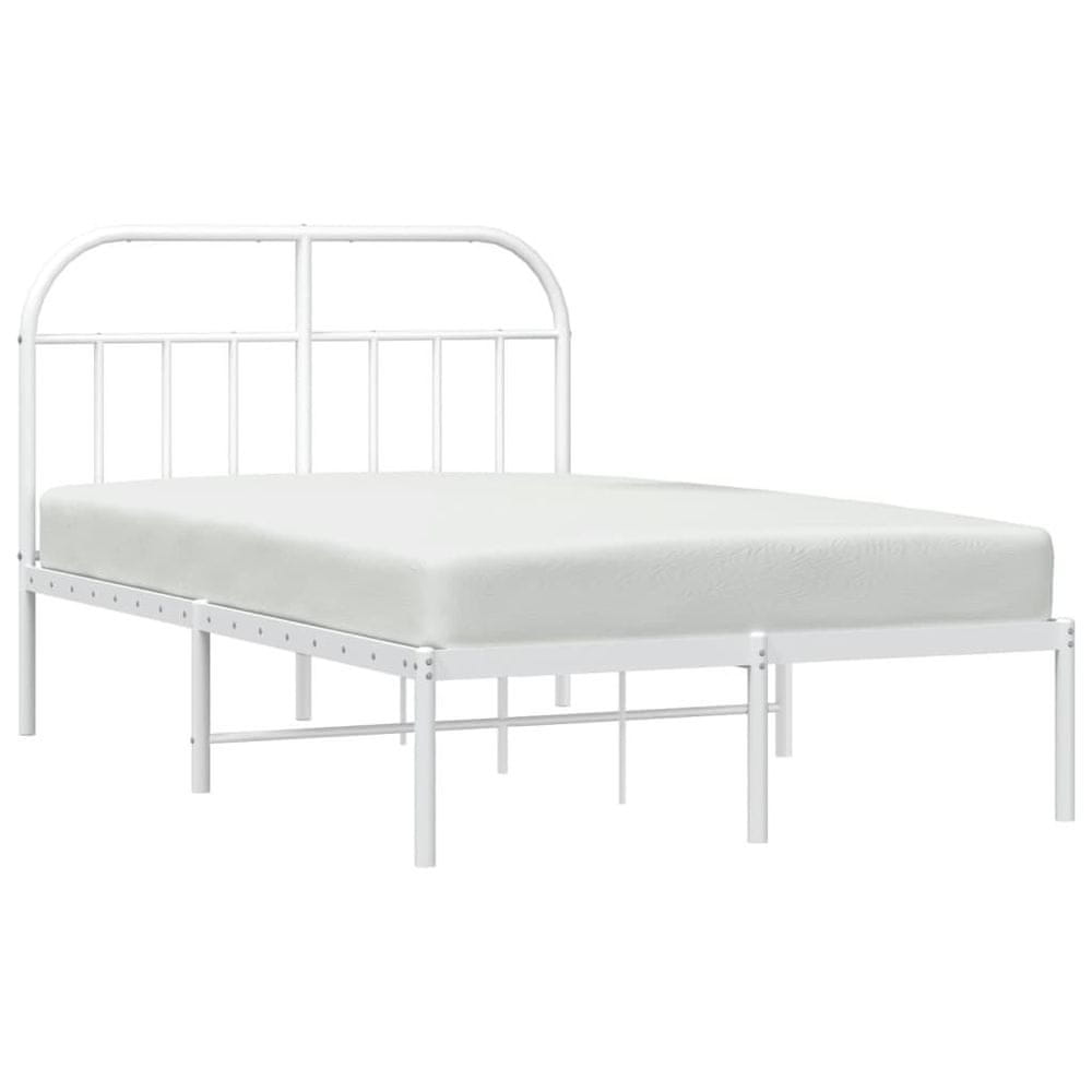 Vidaxl Kovový rám postele s čelom biely 120x190 cm