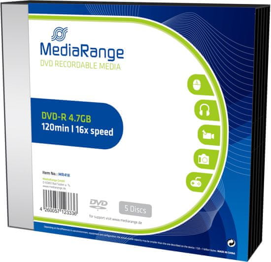 MediaRange DVD-R 4,7GB 16x, Slimcasa 5ks