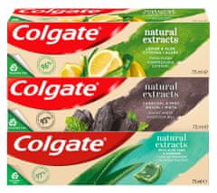 Colgate Natural Extracts Aloe Vera, Charcoal & Mint, Lemon & Aloe zubná pasta 3 x 75 ml