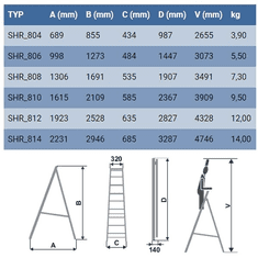 ELKOP Stavebný rebrík schodíkový SHR 807, 7 stupňov (6+1), 7 stupňov (6+1)