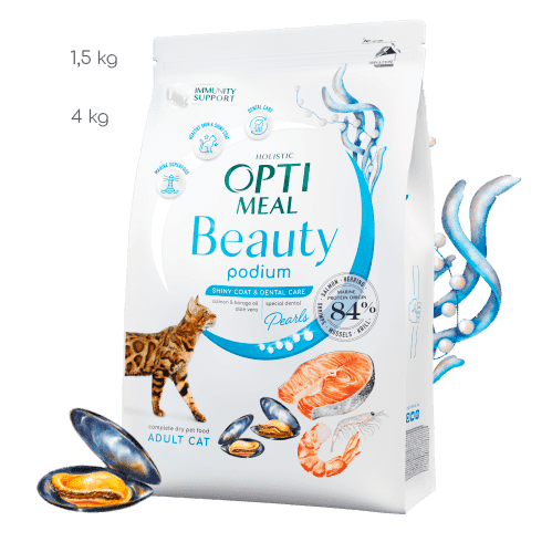 OptiMeal Holistic Beauty Podium lesklá srsť a starostlivosť o zuby pre mačky 1.5kg