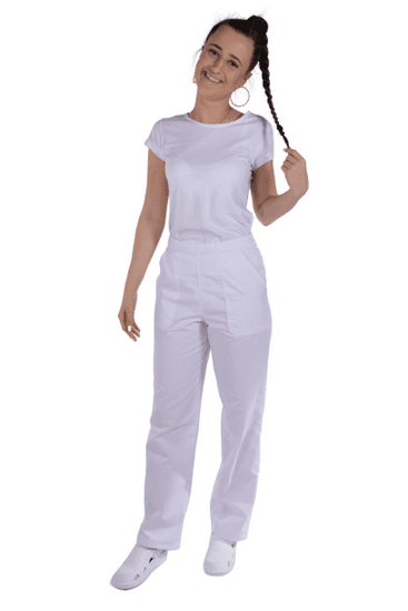BORTEX Nohavice na pevný pás - dámske - biele (100% bavlna)