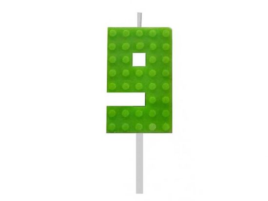 GoDan Tortová sviečka LEGO číslo 9 - zelená
