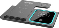 PATONA bezdrátová nabíječka 3v1, pro Iphone, Apple Watch a sluchátka Airpods, vstup 9V/2A, 5V/3A