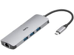 EMAVO ADAPTÉR EMAVO A-4, USB-C, HDMI 4K, USB 3.0, PDW 100W, ETH, hnedá krabička