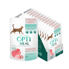 OptiMeal Superpremium kapsička pre sterilizované mačky s hovädzím a morčacím filé v žele 12x85g