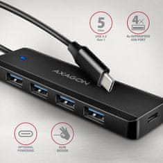AXAGON HUE-C1C, 4x USB 5Gbps TRAVEL húb, USB-C napájací konektor, kábel USB-C 19cm