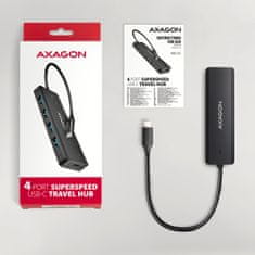 AXAGON HUE-C1C, 4x USB 5Gbps TRAVEL húb, USB-C napájací konektor, kábel USB-C 19cm