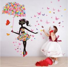PIPPER. Samolepka na stenu "Dievča s motýľmi" 170x145 cm