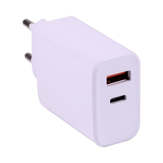 KOMA Napájací adaptér 20 W, USB-A / USB-C pre Apple iPhone / iPad, rýchle nabíjanie, biely