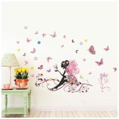 PIPPER. Samolepka na stenu "Dievča s krídlami a motýlmi" 120x80 cm