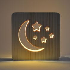 InnovaGoods Drevená lampa AmbiWood 32656, mesiac a hviezdy