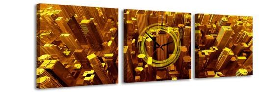 Falc 3-dielny obraz s hodinami, Gold City, 35x105cm