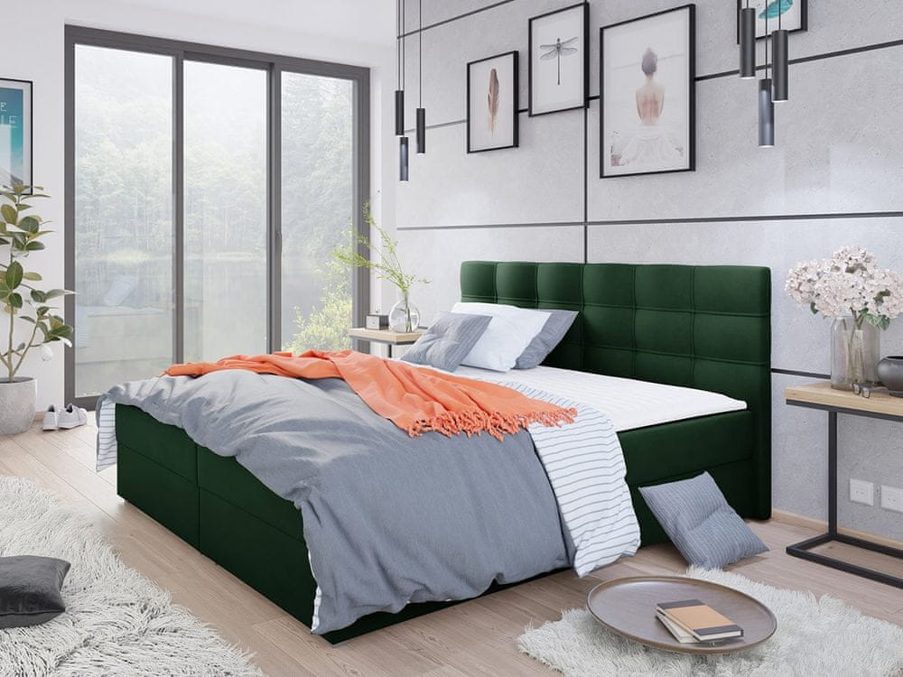 Veneti Hotelová posteľ s úložným priestorom 180x200 BALJA 2 - zelená + topper ZDARMA