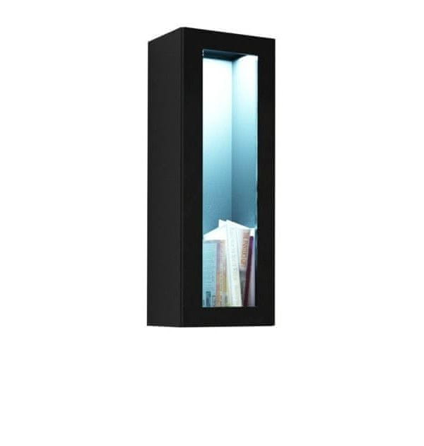 Veneti Závesná vitrína s LED modrým osvetlením ASHTON - čierna / lesklá čierna