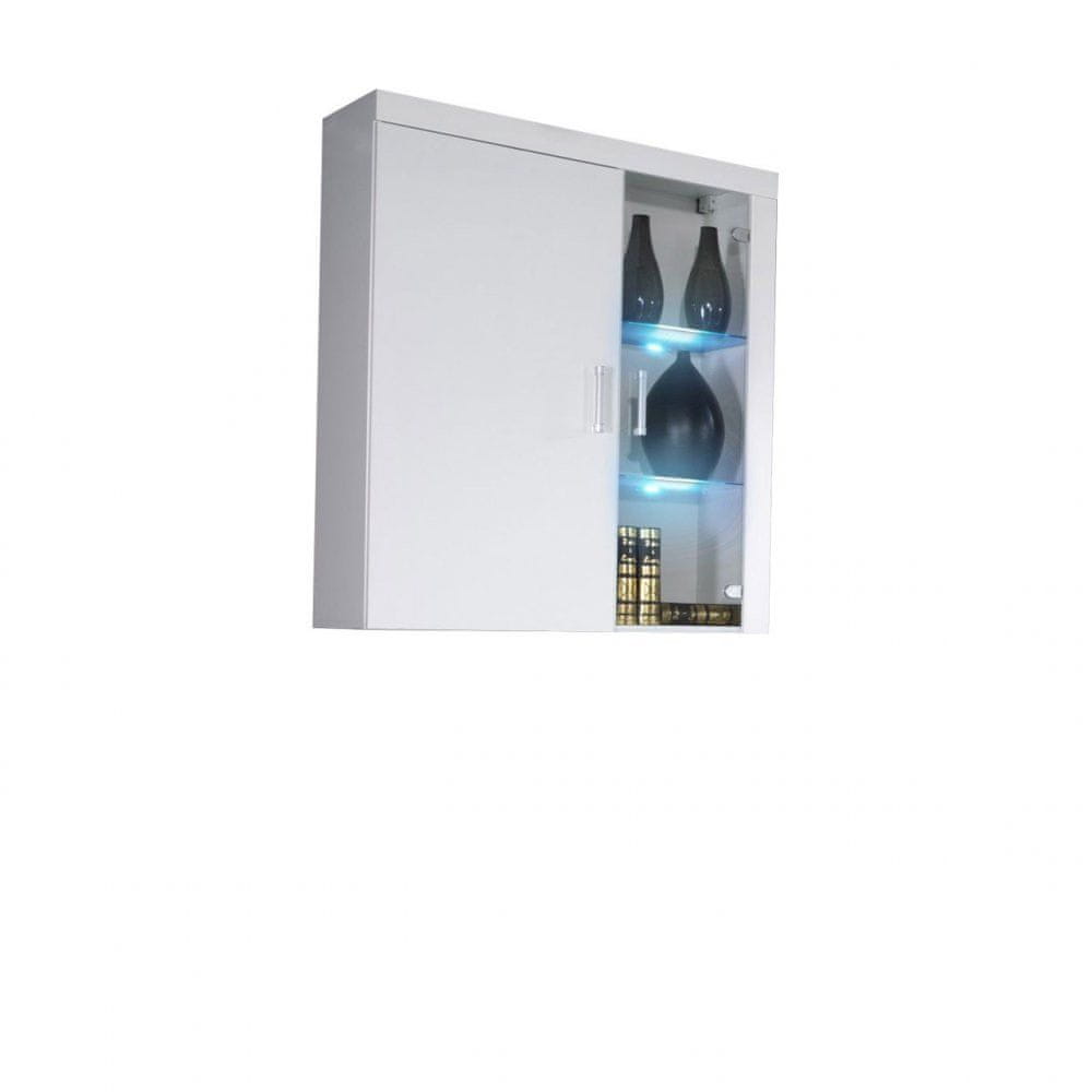 Veneti Závesná vitrína s LED RGB osvetlením ITABUNA - biela / lesklá biela