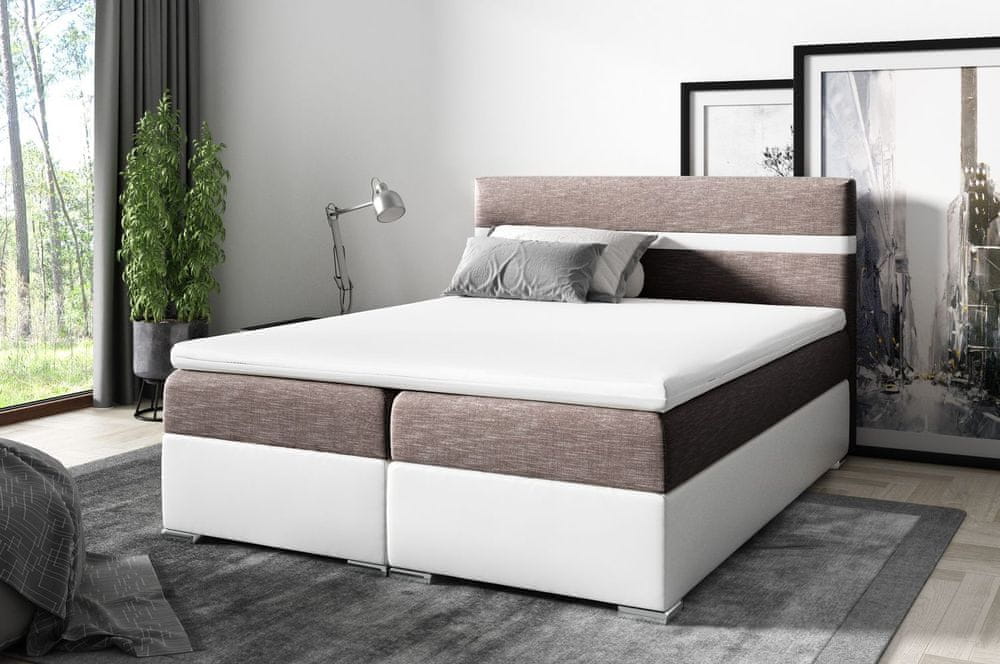 Veneti Boxspringová posteľ URSZULA - 200x200, biela / hnedá + topper ZDARMA
