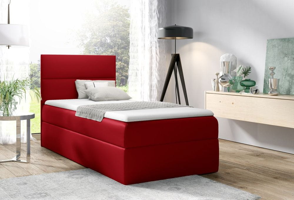 Veneti Čalúnená jednolôžková posteľ OLENA - 100x200, červená + topper ZDARMA