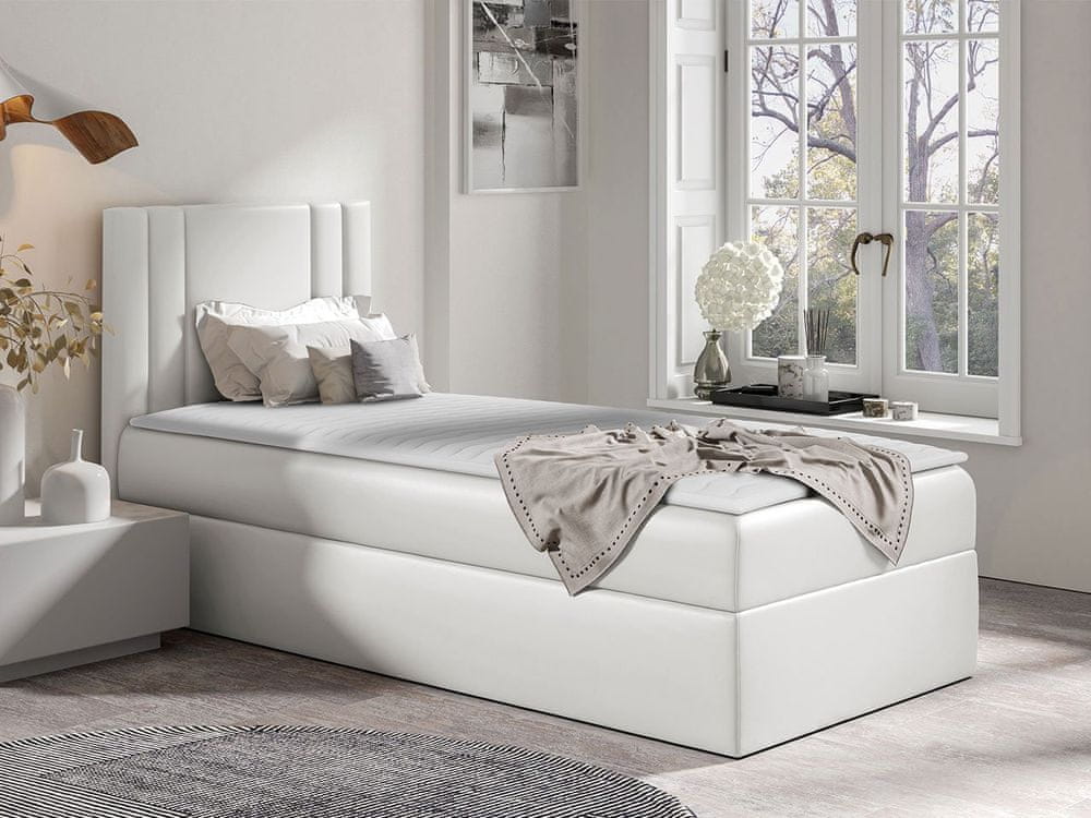 Veneti Americká jednolôžková posteľ 90x200 VITORIA MINI - biela ekokoža, pravé prevedenie + topper ZDARMA