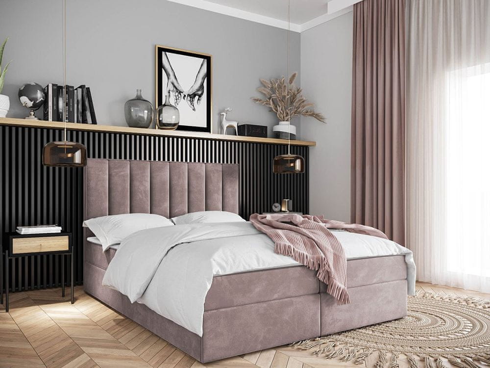 Veneti Hotelová manželská posteľ 160x200 MANNIE 2 - ružová + topper ZDARMA