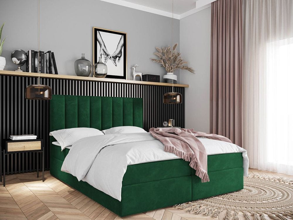 Veneti Hotelová manželská posteľ 140x200 MANNIE 2 - zelená + topper ZDARMA
