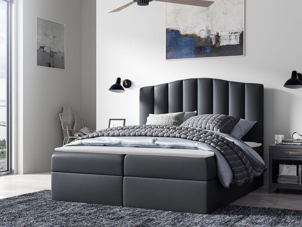 Veneti Boxspringová manželská posteľ 140x200 REYA - šedá ekokoža + topper ZDARMA