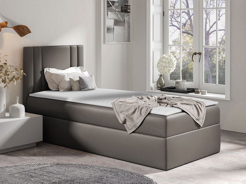 Veneti Americká jednolôžková posteľ 80x200 VITORIA MINI - šedá ekokoža, pravé prevedenie + topper ZDARMA