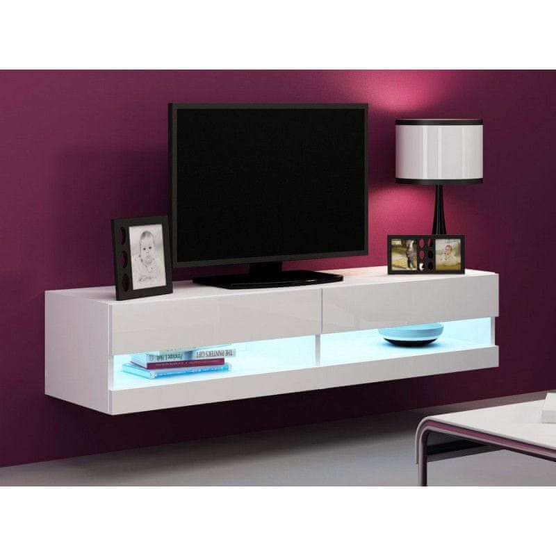 Veneti TV stolík s LED bielym osvetlením 140 cm ASHTON 1 - biely / lesklý biely