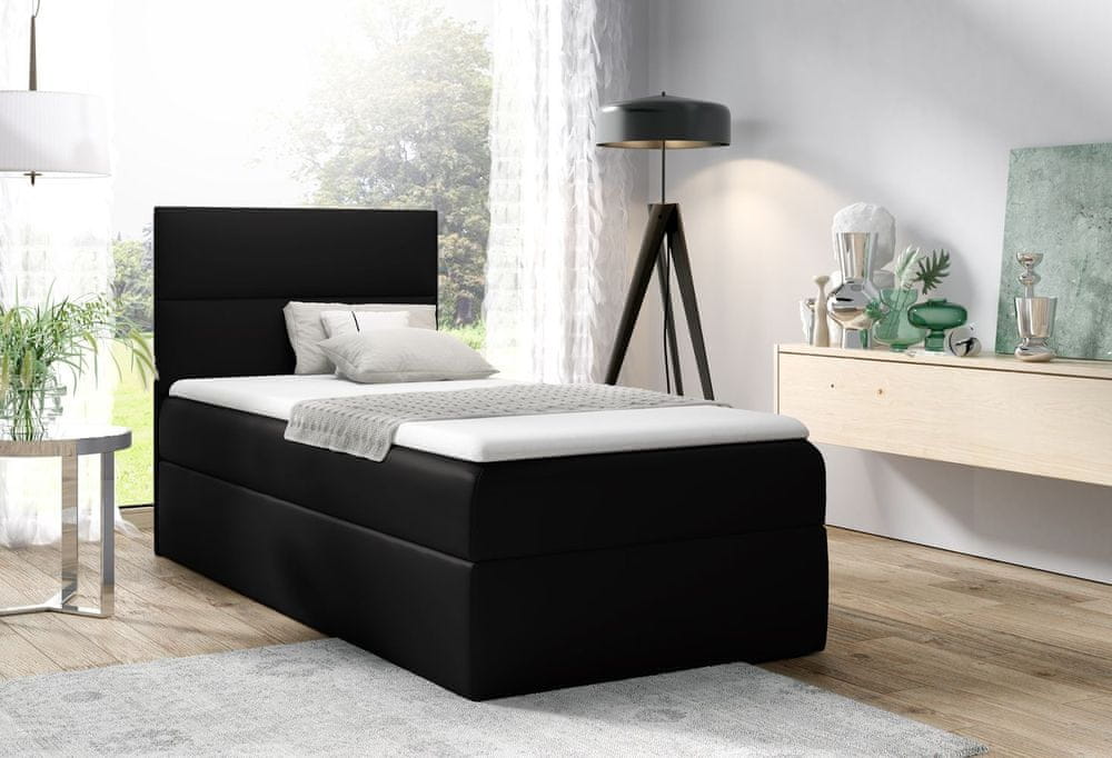 Veneti Čalúnená jednolôžková posteľ OLENA - 100x200, čierna + topper ZDARMA