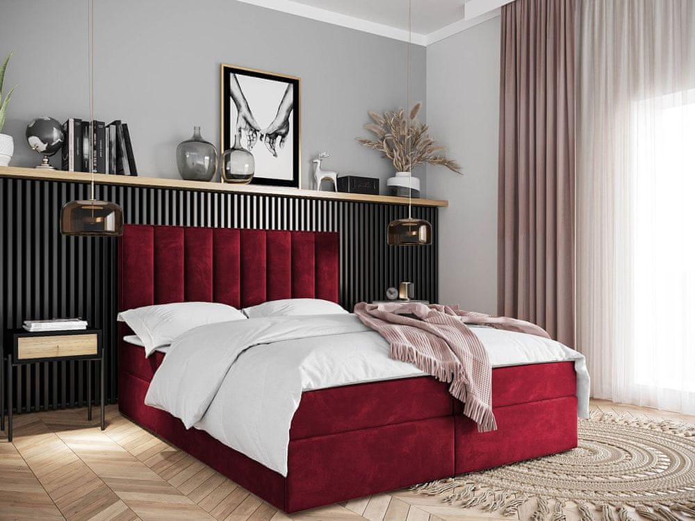 Veneti Hotelová manželská posteľ 160x200 MANNIE 2 - červená + topper ZDARMA