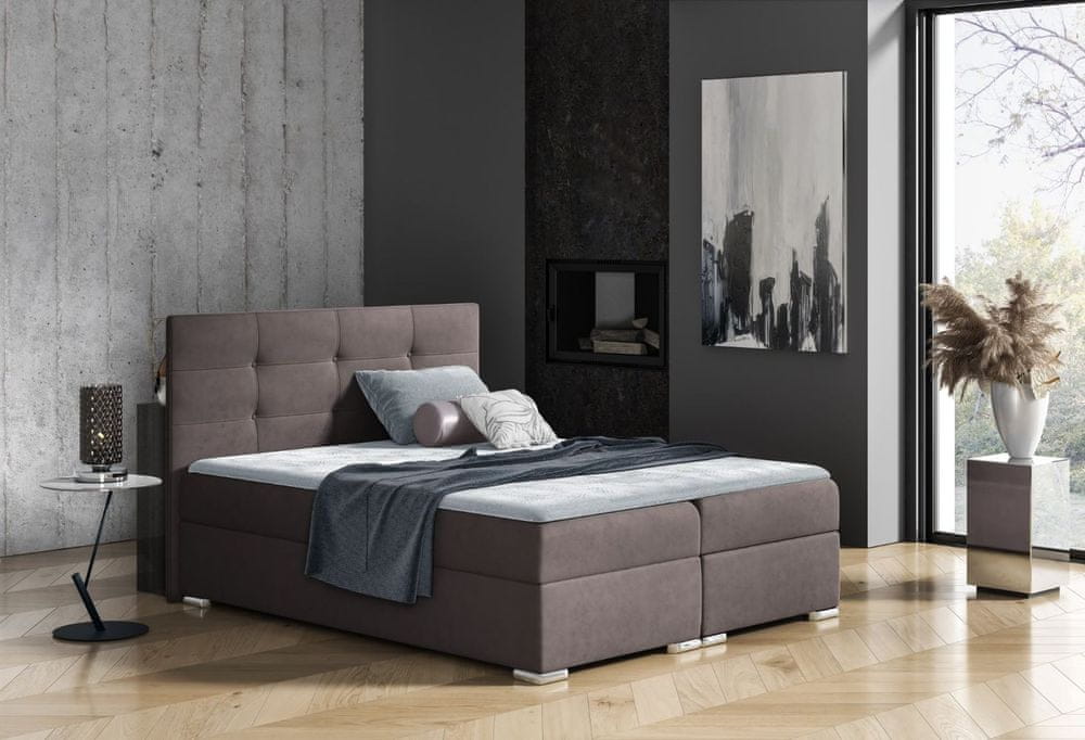 Veneti Boxspringová posteľ STELA - 140x200, hnedá + topper ZDARMA