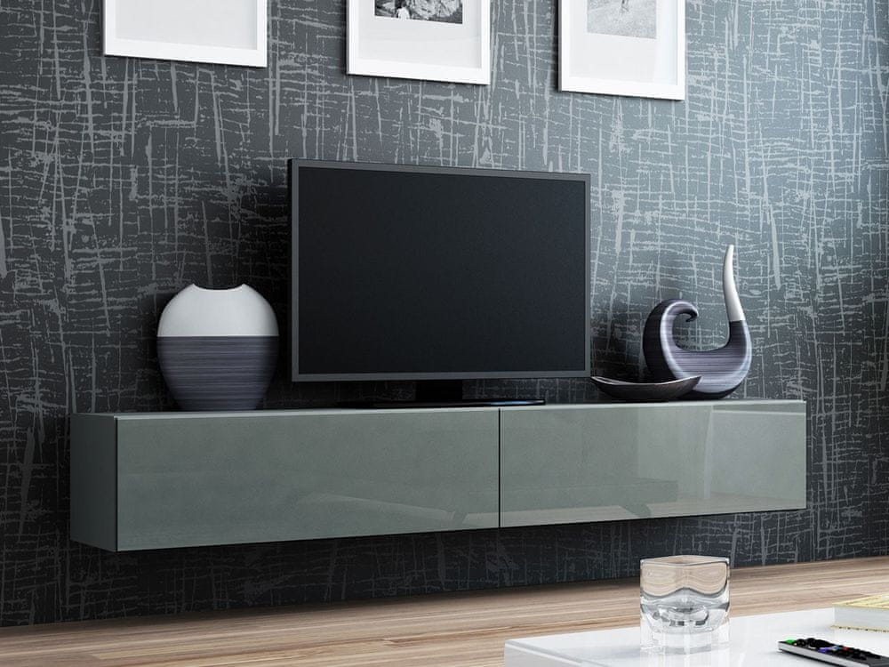 Veneti Televízny stolík 180 cm ASHTON - šedý / lesklý šedý