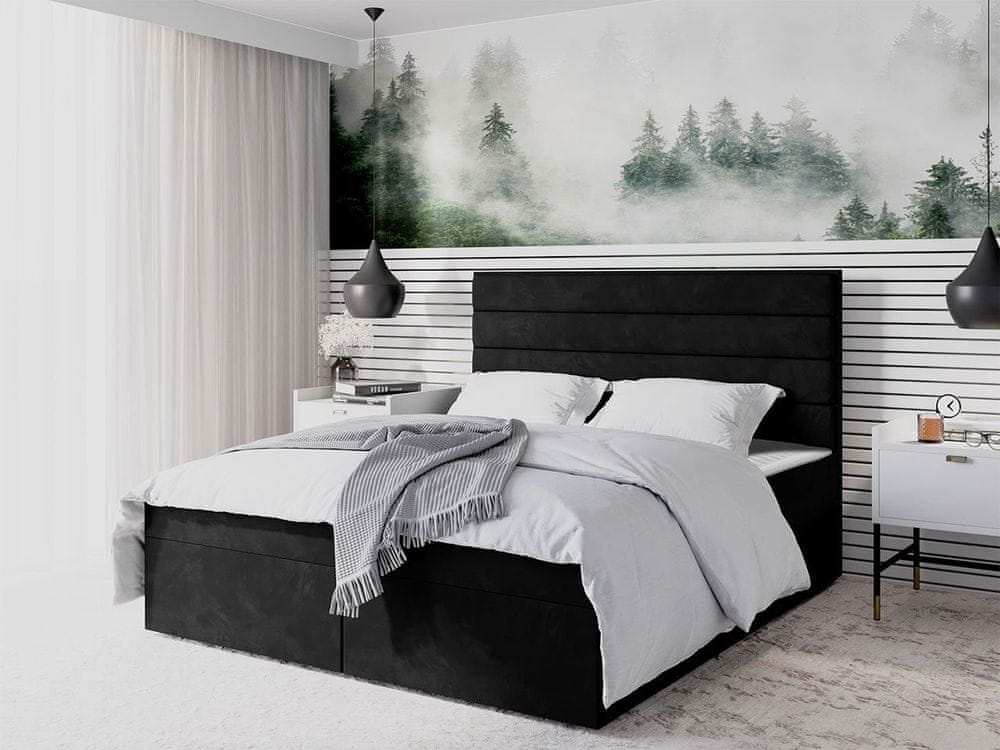 Veneti Boxspringová manželská posteľ 160x200 MANNIE 3 - čierna + topper ZDARMA