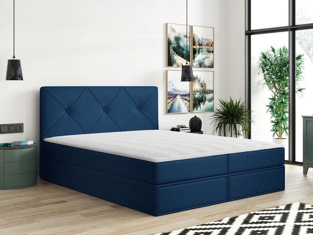 Veneti Kontinentálna manželská posteľ 140x200 LEYA - modrá + topper ZDARMA