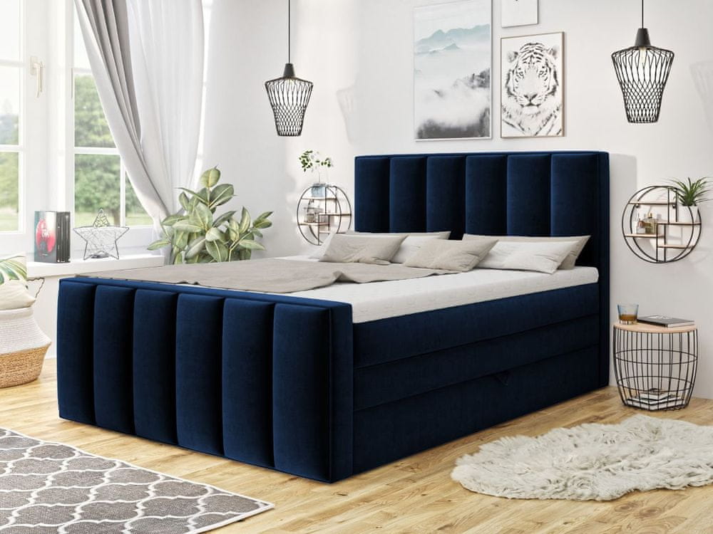Veneti Boxspringová dvojlôžková posteľ 140x200 MARCELINO - modrá + topper ZDARMA