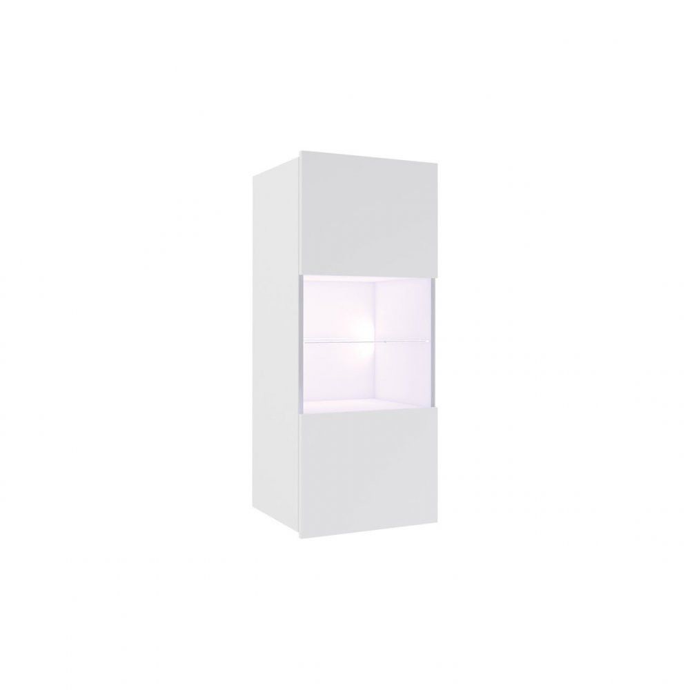 Veneti Presklená závesná vitrína s LED bielym osvetlením CHEMUNG - biela / lesklá biela