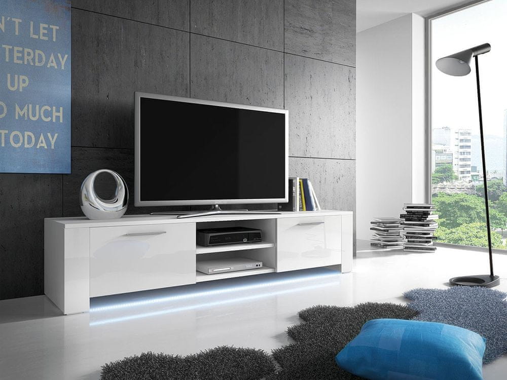Veneti Televízny stolík s LED osvetlením FERNS 9 - biely / lesklý biely
