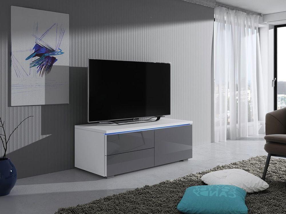 Veneti Televízny stolík s LED osvetlením FERNS 11 - biely / lesklý šedý, pravý