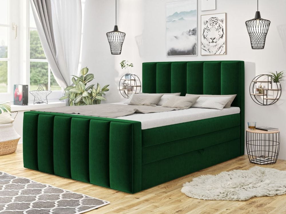 Veneti Boxspringová dvojlôžková posteľ 200x200 MARCELINO - zelená + topper ZDARMA
