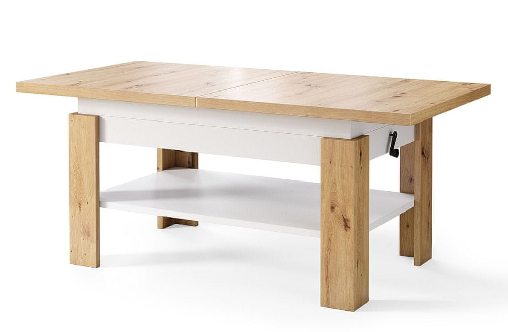 Veneti Výškovo nastaviteľný stôl HILMAR - dub artisan / matný biely