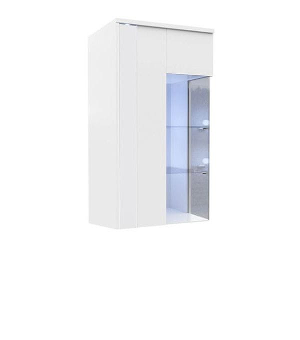 Veneti Závesná vitrína s LED osvetlením BANTRY 3 - biela / lesklá biela, ľavá