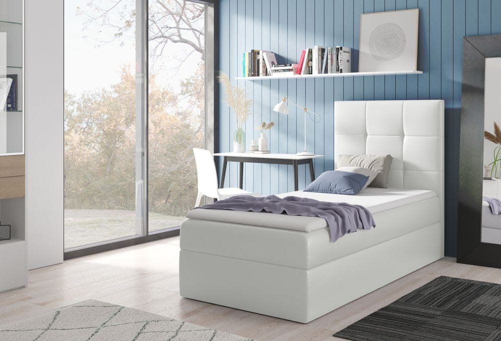 Veneti Čalúnená jednolôžková posteľ REBECCA - 100x200, biela + topper ZDARMA