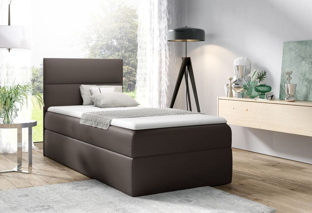 Veneti Čalúnená jednolôžková posteľ OLENA - 80x200, tmavo hnedá + topper ZDARMA