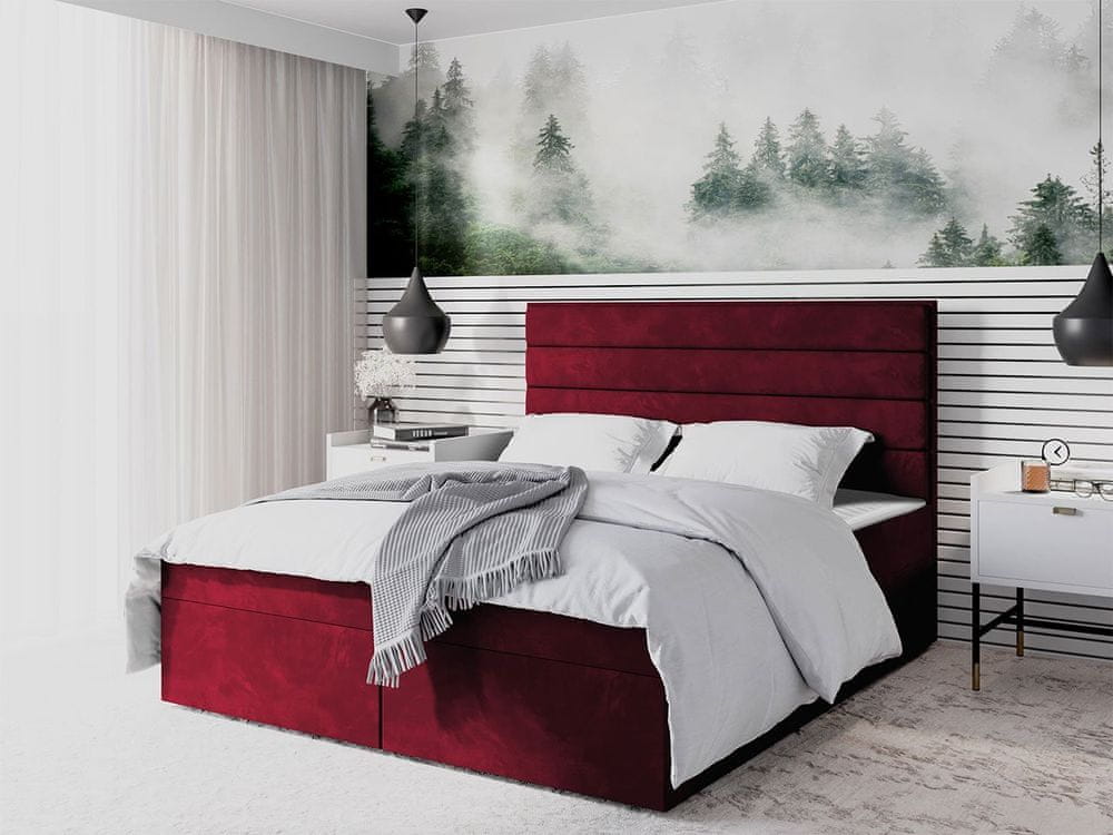 Veneti Boxspringová manželská posteľ 140x200 MANNIE 3 - červená + topper ZDARMA