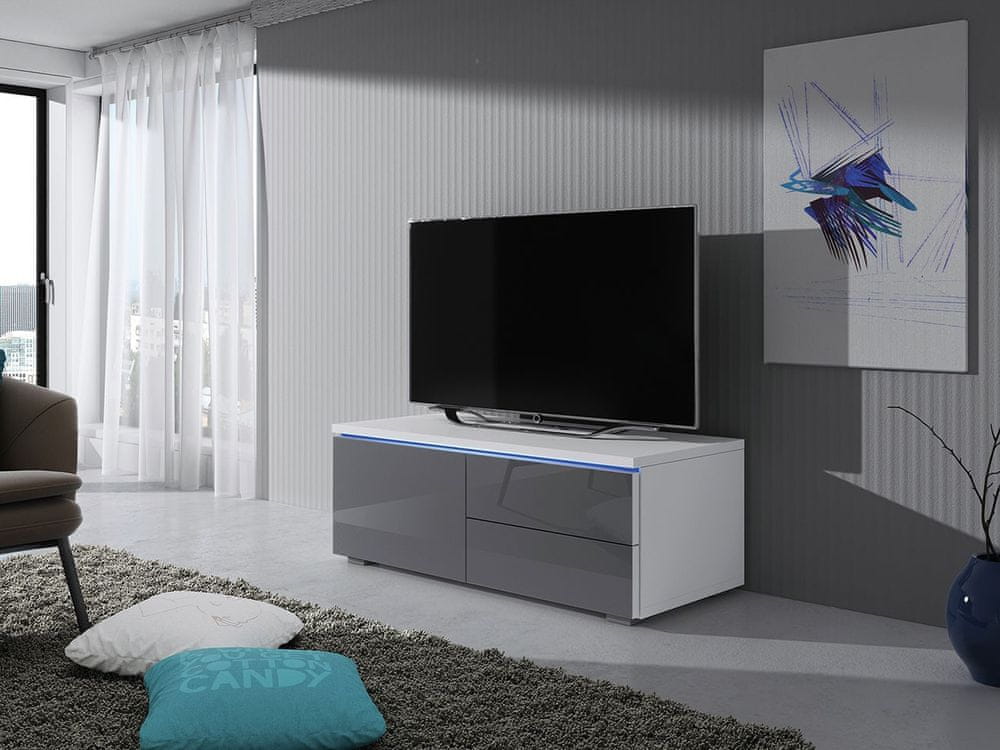 Veneti Televízny stolík s LED osvetlením FERNS 11 - biely / lesklý šedý, ľavý
