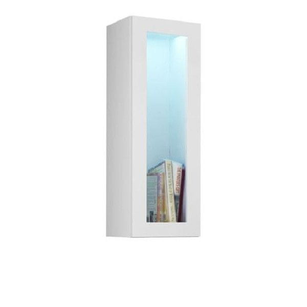 Veneti Závesná vitrína s LED modrým osvetlením ASHTON - biela / lesklá biela
