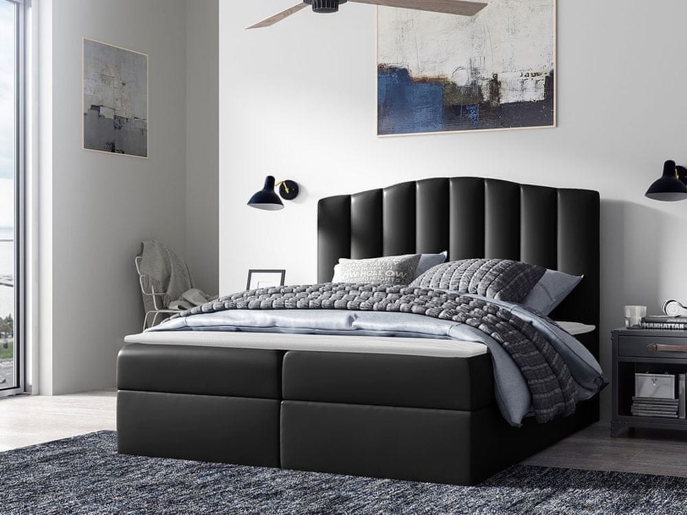 Veneti Boxspringová jednolôžková posteľ 120x200 REYA - čierna ekokoža + topper ZDARMA